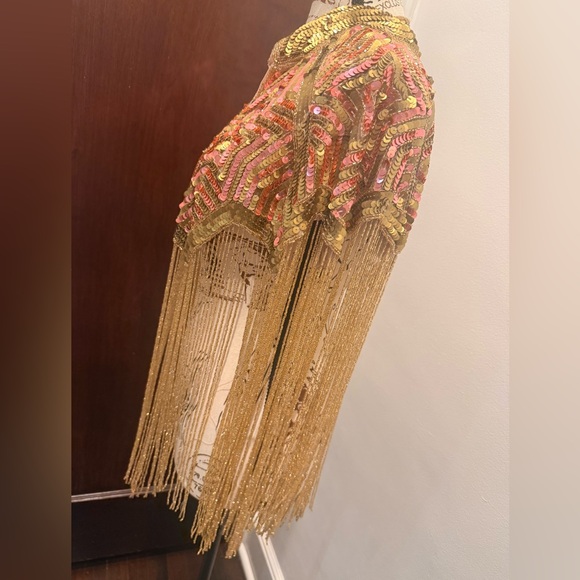 Gold and Pink Sequin Fringe Cape - Picture 3 of 5